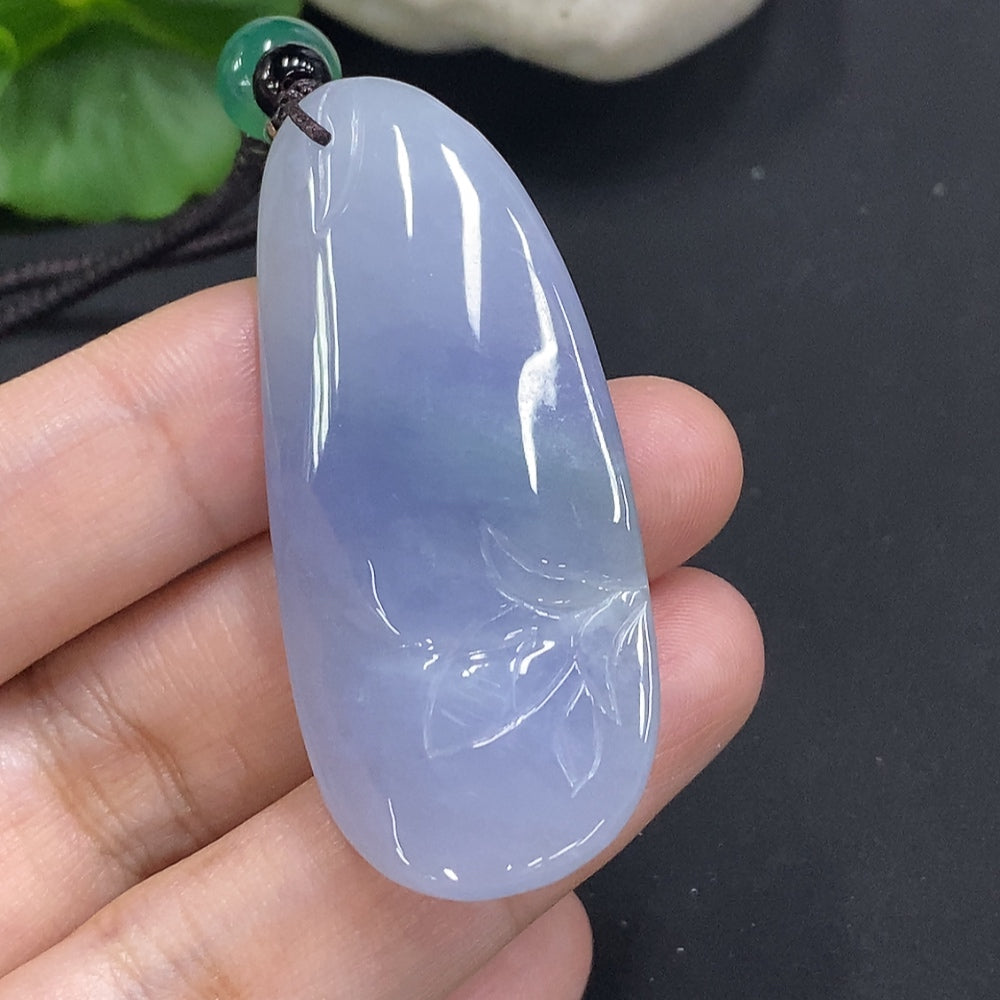 Jadeite Enlightenment pendant with cord and non-A beads, approximately 23.2g, featuring vibrant green jade from HKHQ.
