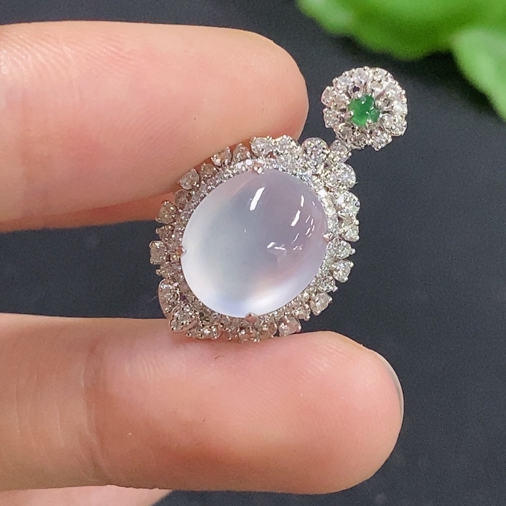 Jadeite Cabochon Pendant with 18k Gold and Diamond Accents, Total Weight Approximately 3.33g