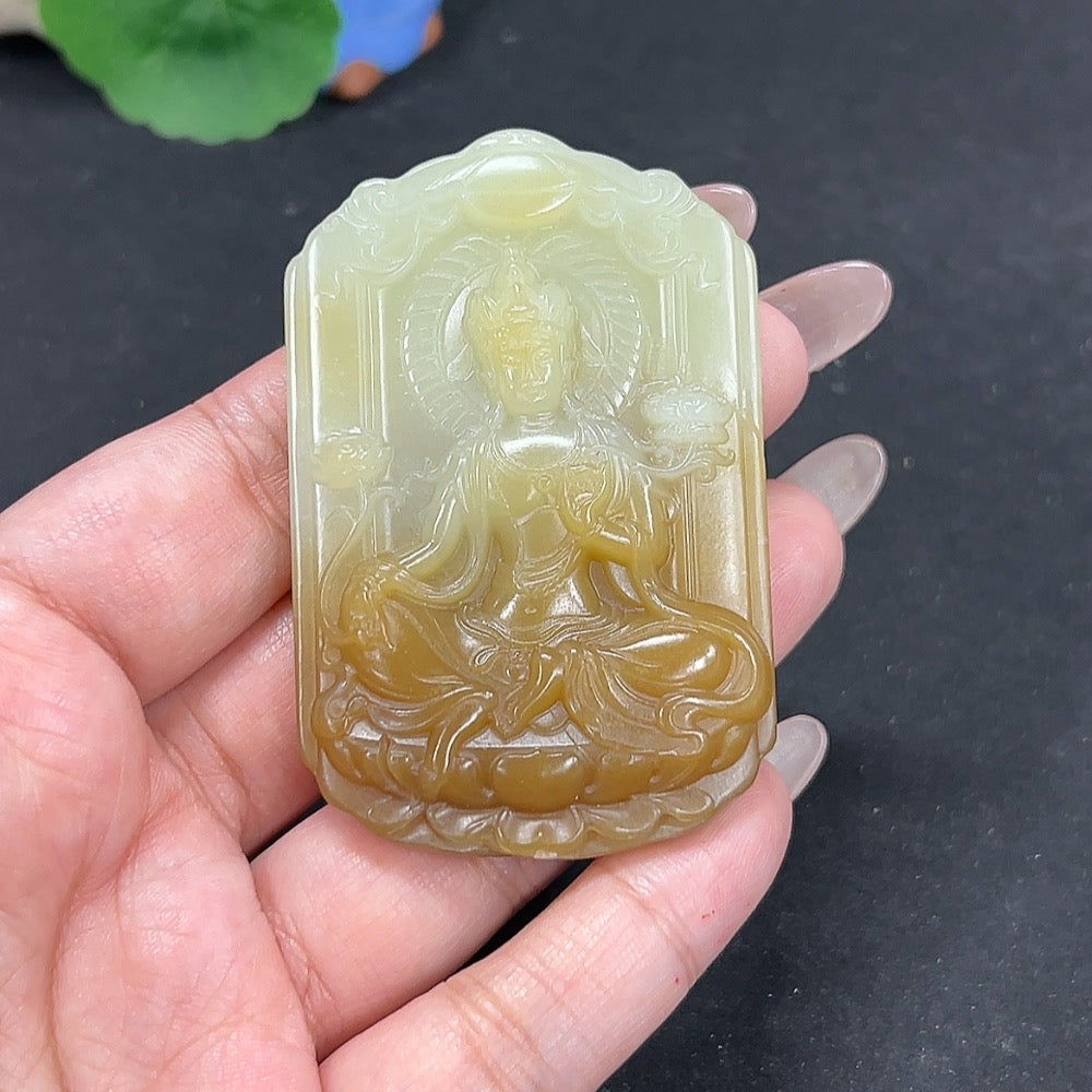Hetian Jade Pendant - Mahasthamaprapta Bodhisattva, Total Weight Approx. 54g
