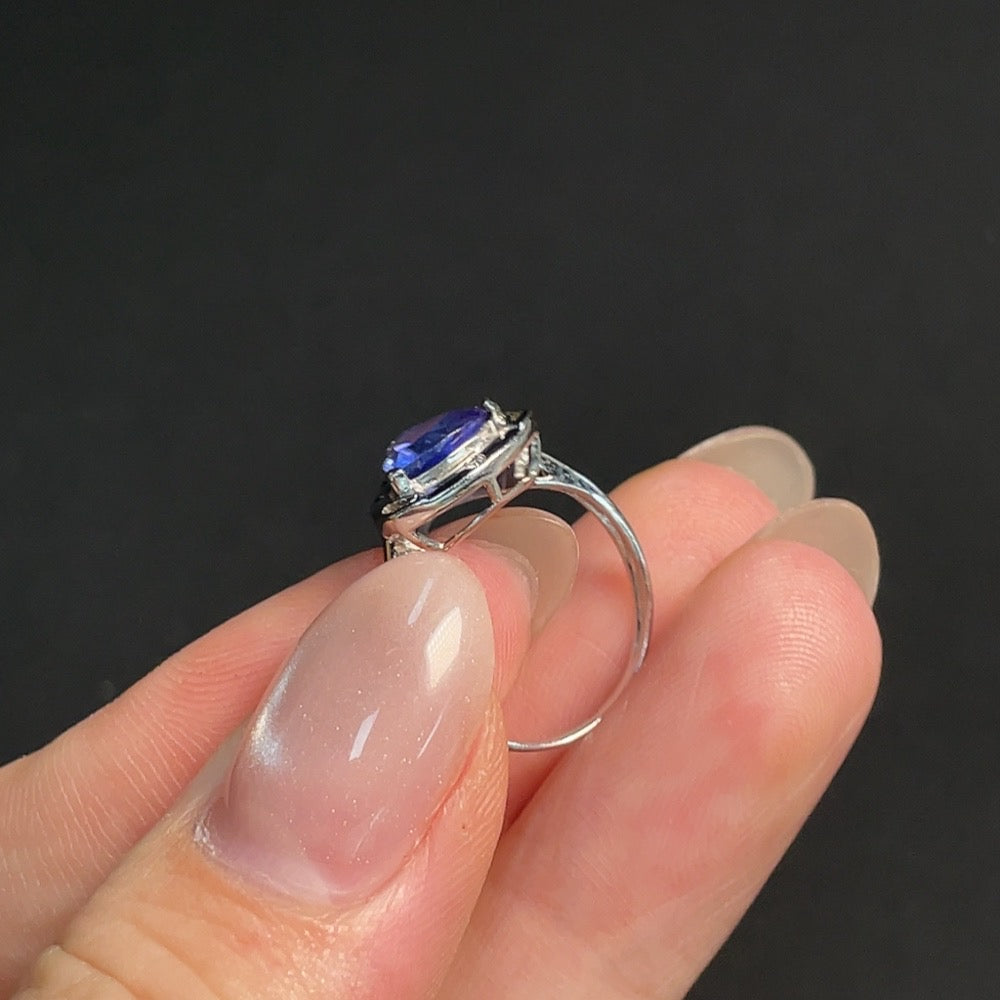 Tanzanite gemstone ring in 18K gold, size 6.5, featuring a vibrant blue-purple tanzanite stone, non-diamond jewelry by HKHQ