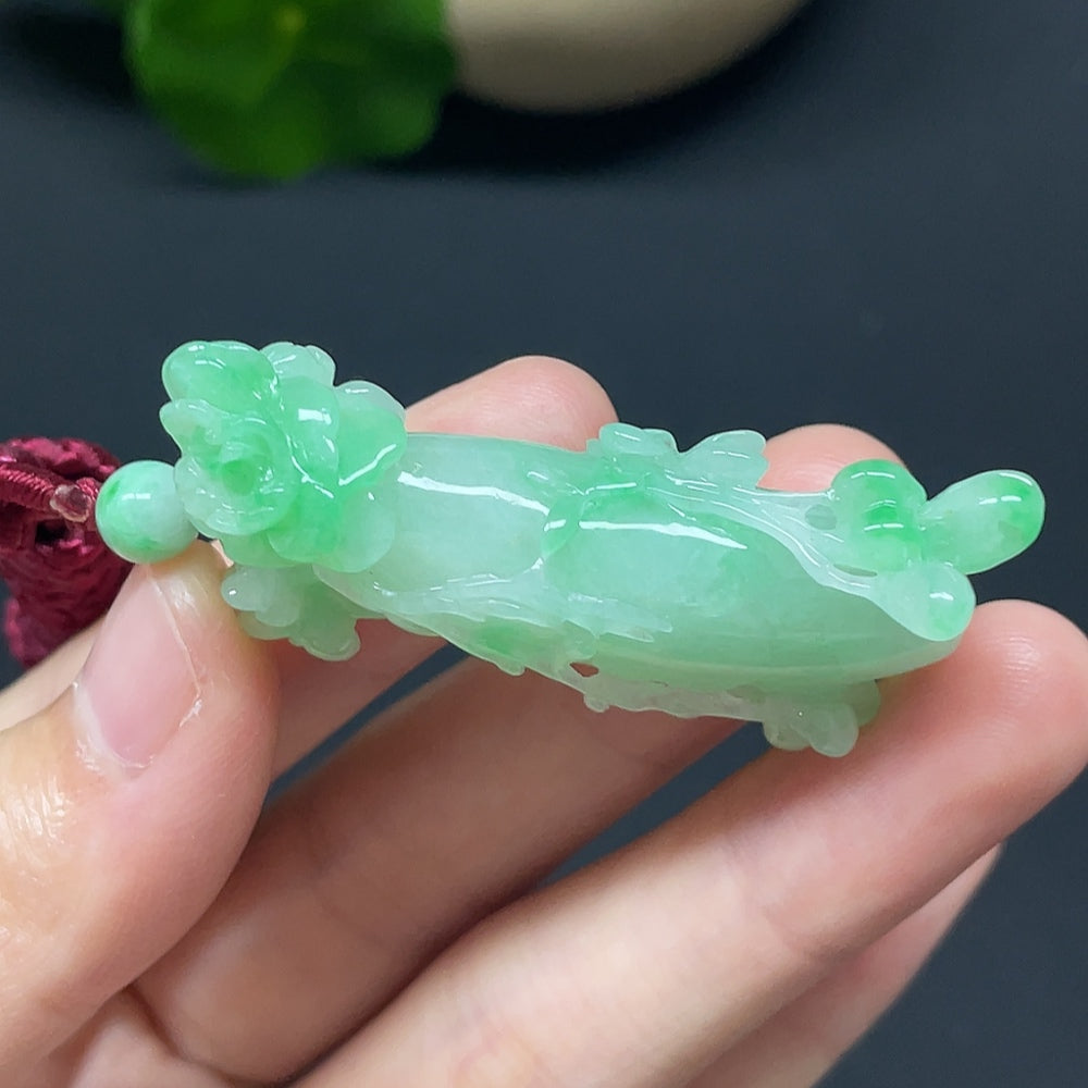 Jadeite Blossom of Wealth and Honor Pendant with Cord Total Weight Approx. 21.41g