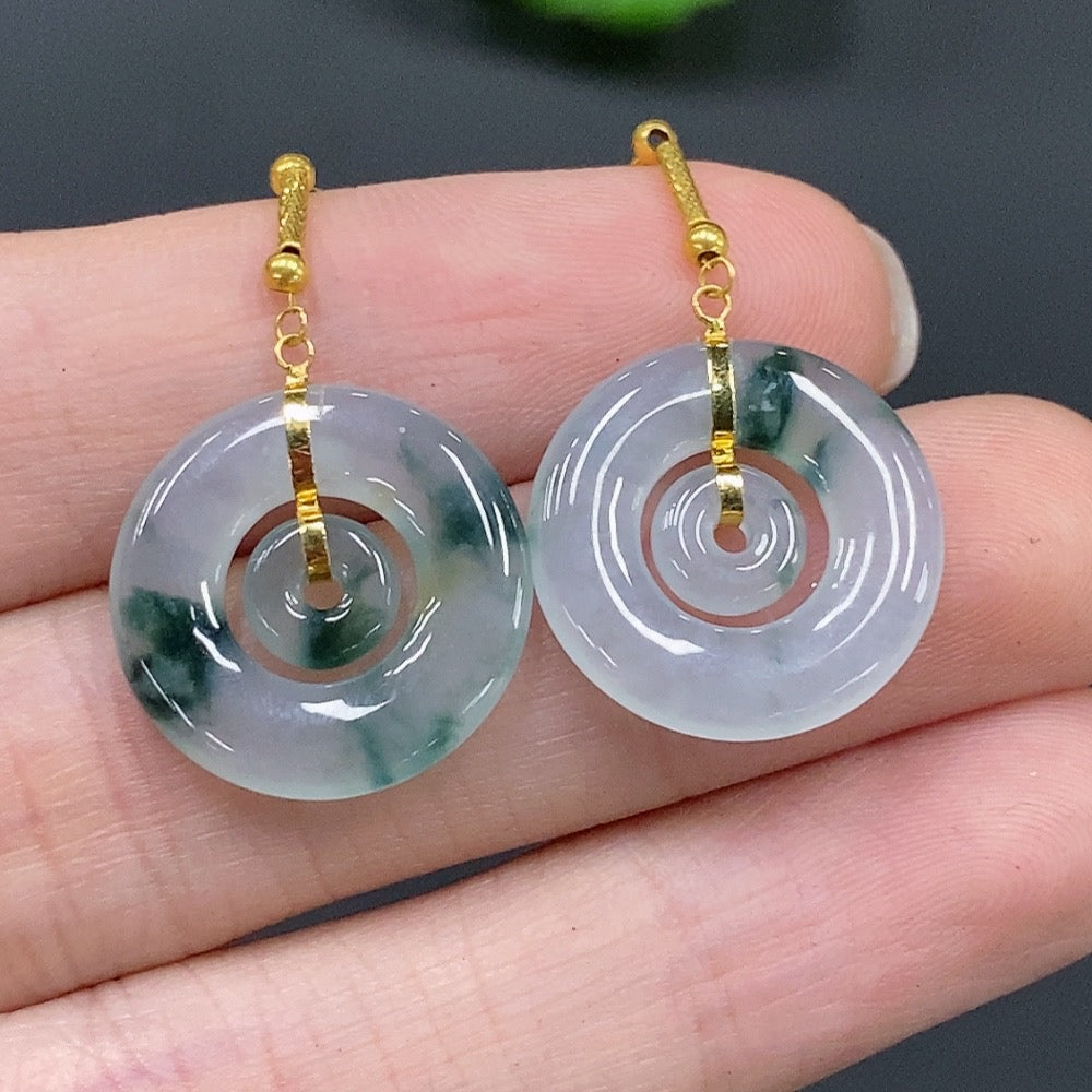 Jadeite Mother-and-Son Button Inlaid Earrings 18k Gold Total Weight 3.3g