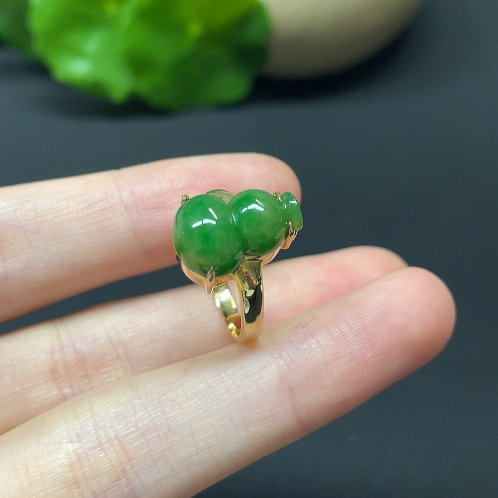 Jadeite Gourd Inlay Ring 18k Total Weight Approx. 3.87g Size 13