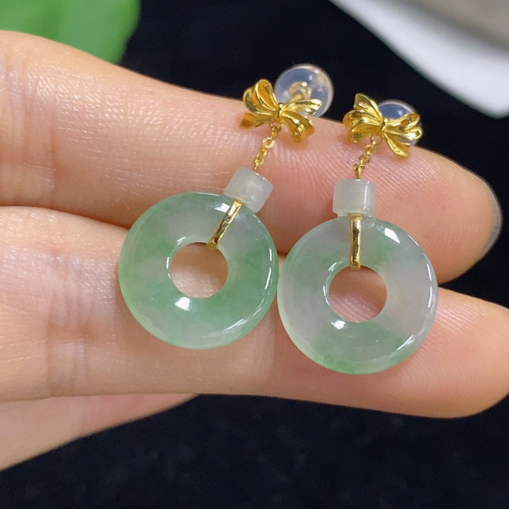 Jadeite Donut Inlaid Earrings 18K Gold Total Weight Approx. 2.68g Including Ear Studs