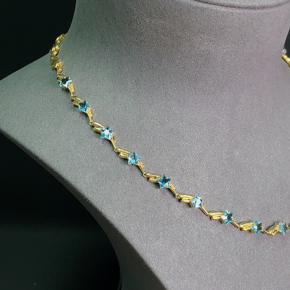 Topaz inlaid necklace, no imprint, tested gold content 18k gold, total product weight approximately 27.01 grams