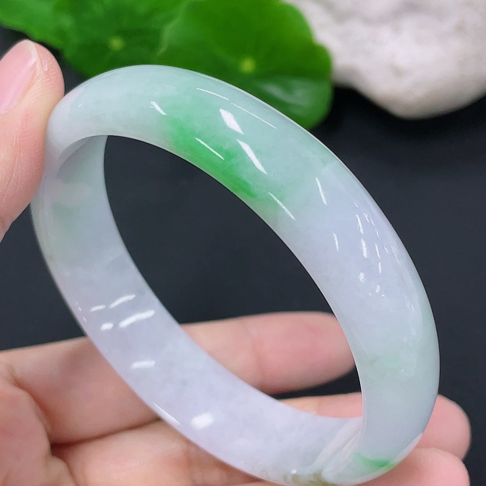 HKHQ jadeite round bangle, 54.5mm, smooth green jade jewelry, approx. 40.16g, natural polished finish