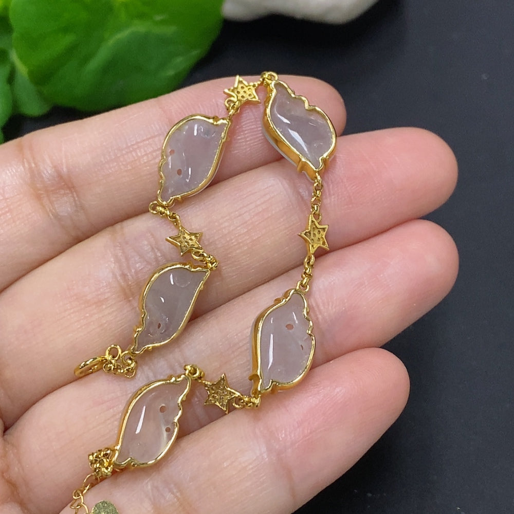 Jadeite inlaid bracelet 18K gold Total weight approx. 5.9g (with diamond accents)