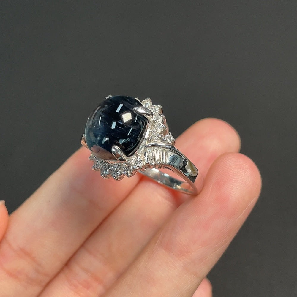 Tourmaline Inlaid Ring Pt90% Size 18 Total Weight Approx. 11.66g Visible Organic Material Diamond Accents