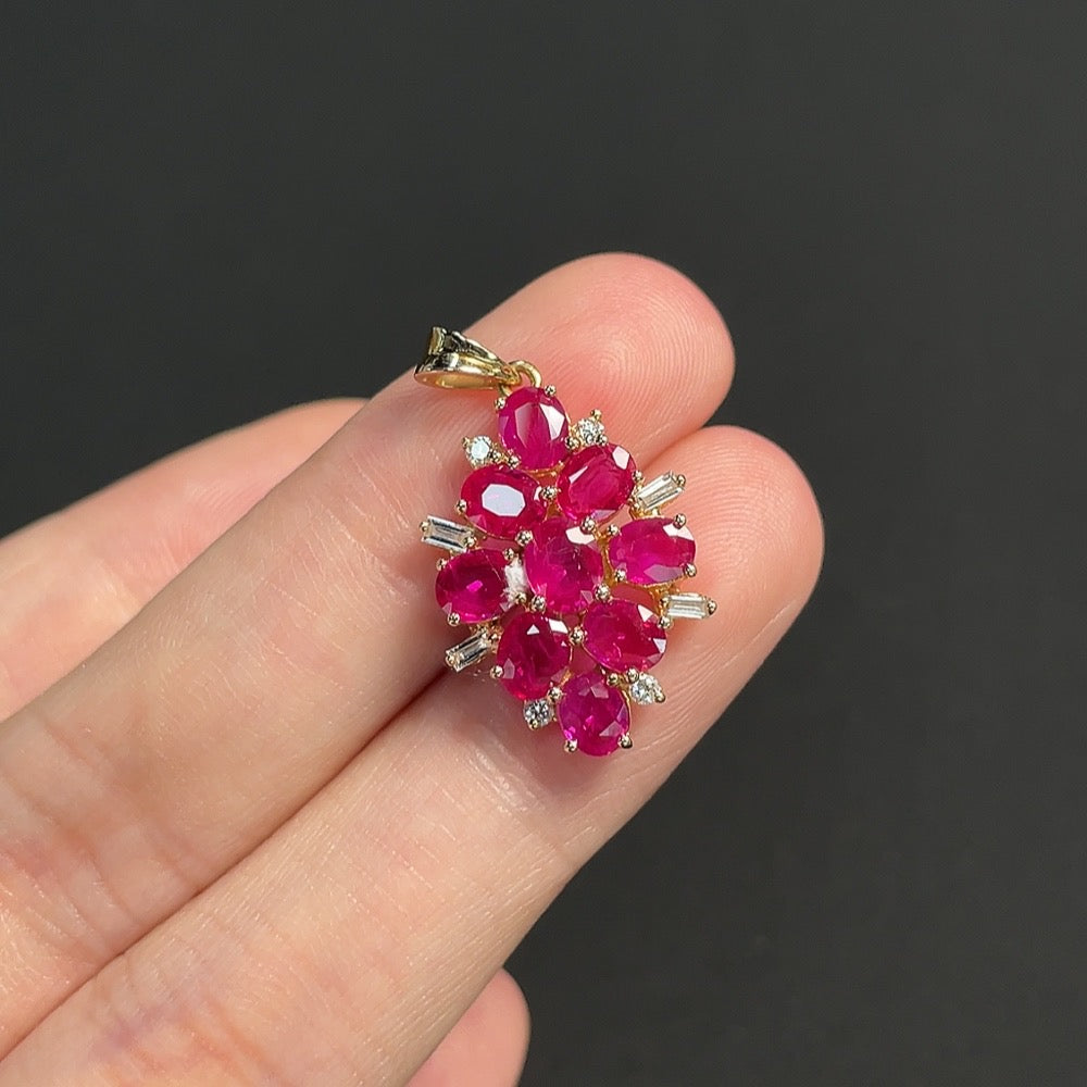 Ruby Pendant Set in 18K Gold, Total Weight Approx. 2.96g, Filled, Accented with Diamonds