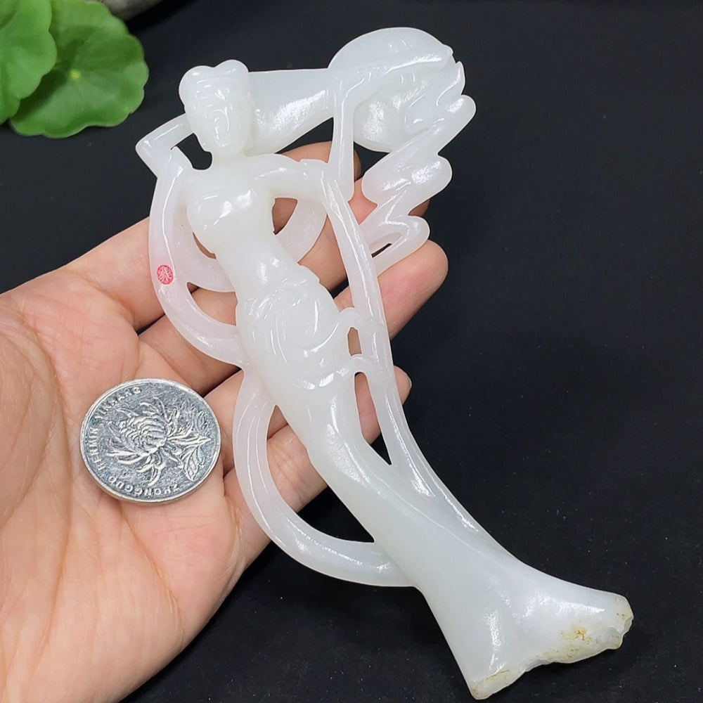 Hetian Jade Ornament - Dunhuang Flying Apsaras, Total Weight Approx. 74.6g, Undetermined Skin Color Origin, Contains Other Mineral Components