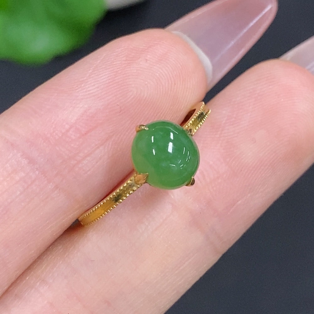 Jadeite Cabochon Ring 18K Gold Total Weight Approx. 1.5g Size 16