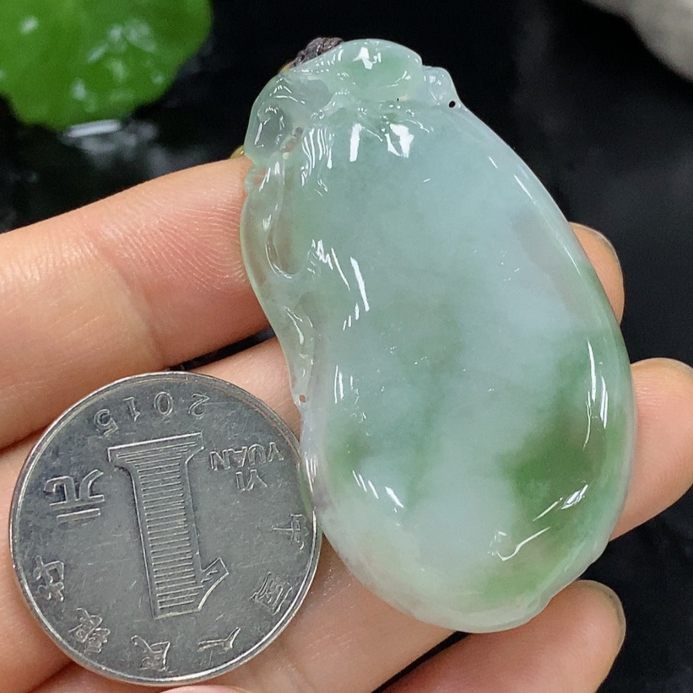 Jadeite Auspicious Gourd Pendant with a total weight of approximately 23.95 grams (including rope weight)
