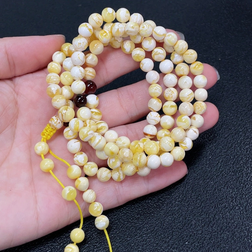 Amber Beeswax Bead Necklace Size About 6.1mm