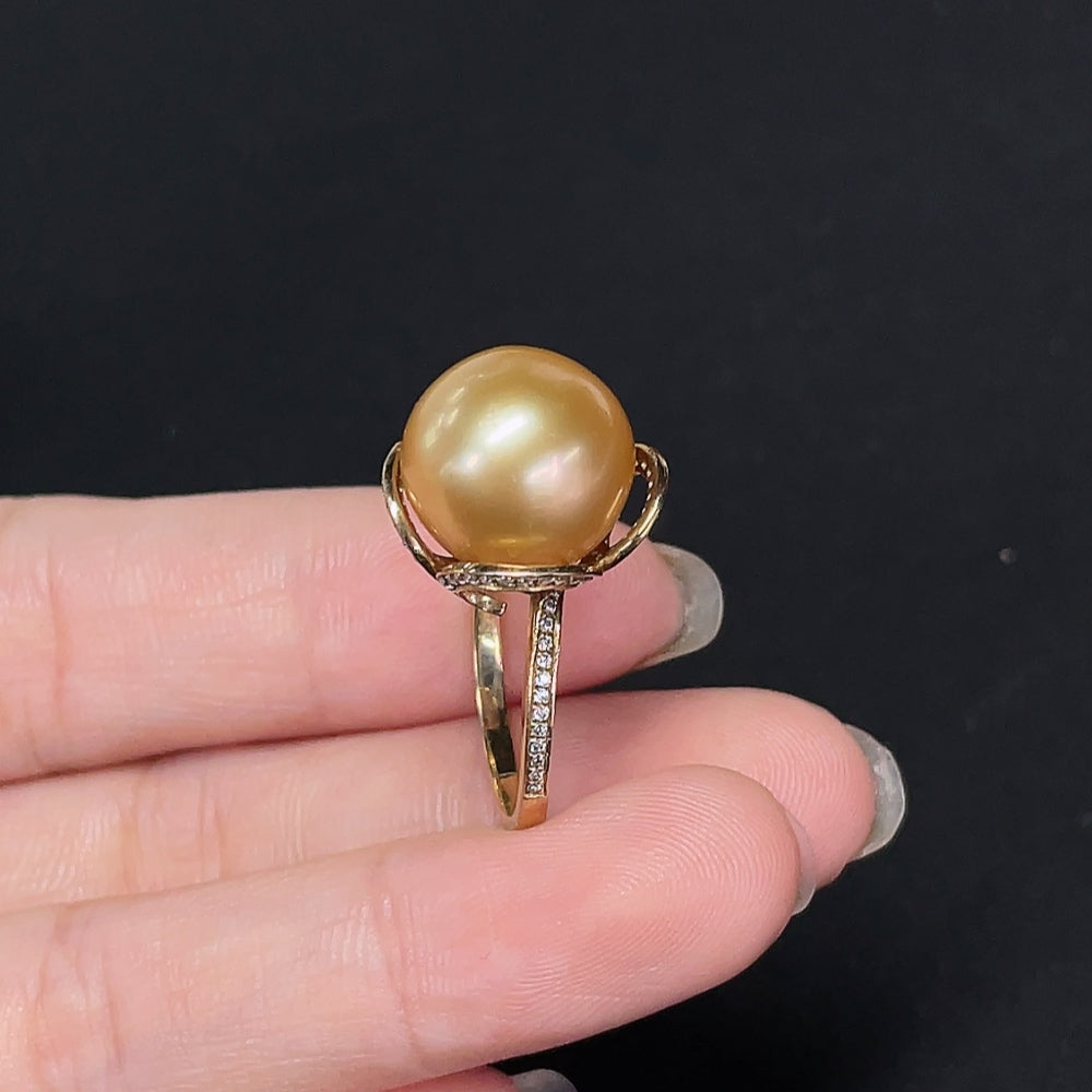 Seawater Pearl Inlaid Ring 9k Gold Size 15 Approx. 12.4mm Total Weight About 4.99g Color Origin Undetermined Non-Diamond