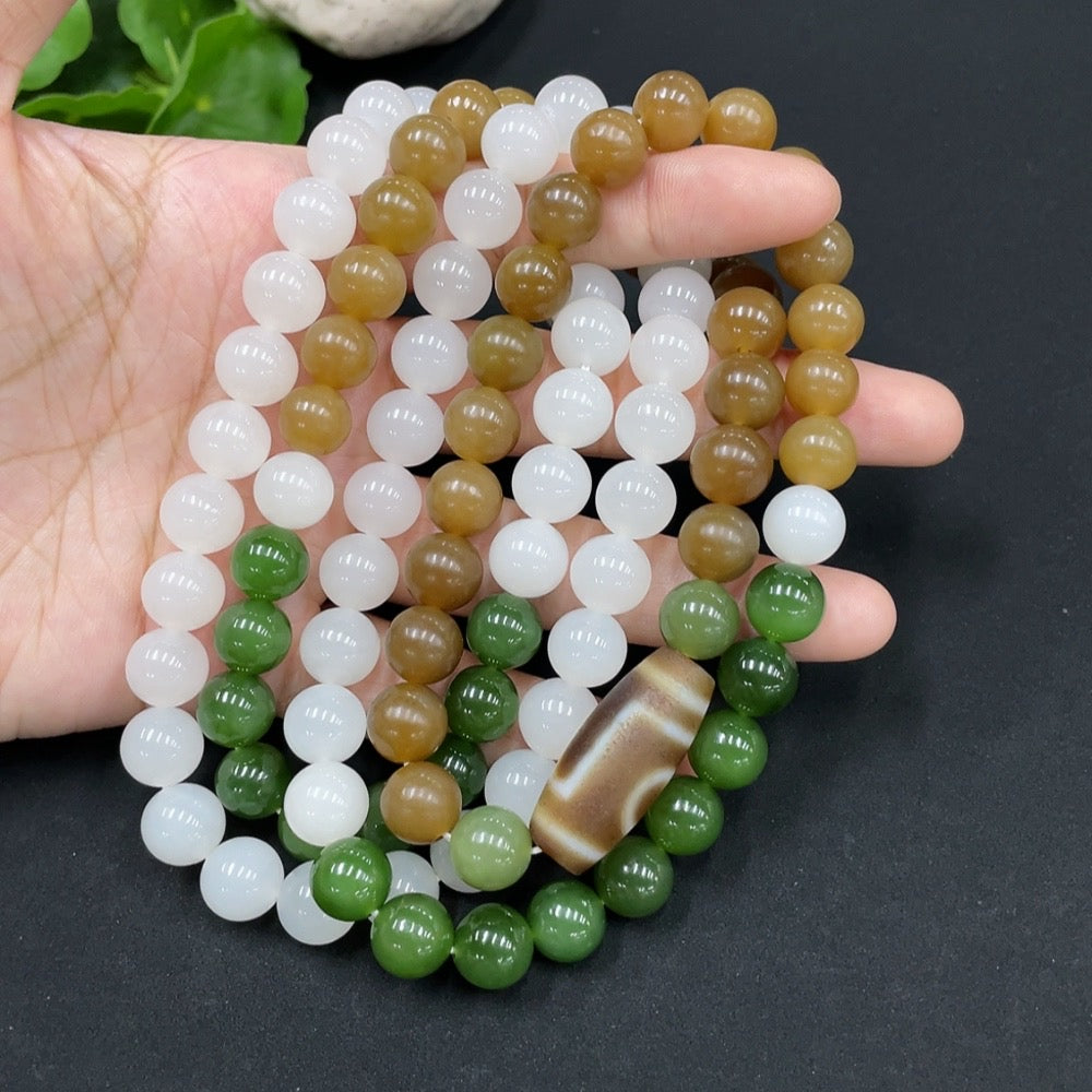 Hetian Jade Bead Necklace, Approx. 9.5mm, Non-Hetian Jade Beads Included, Total Weight Approx. 153.4g