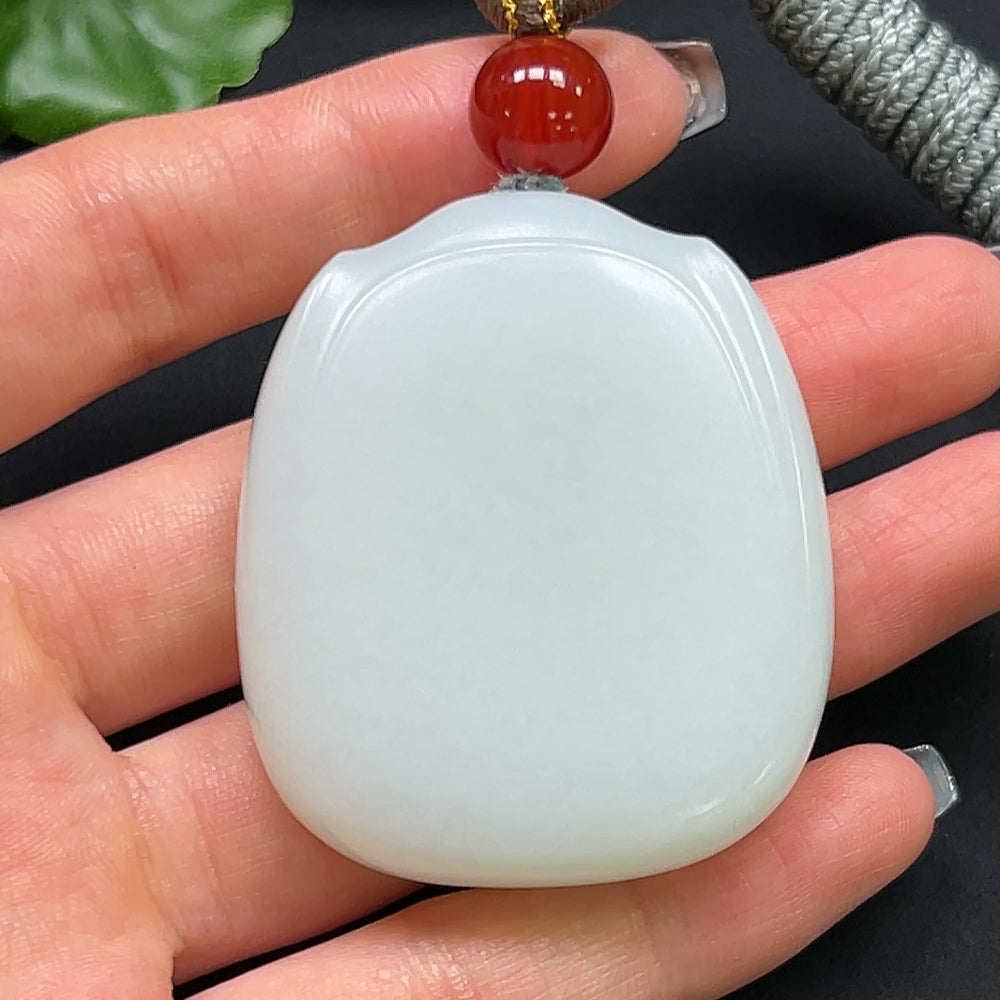 Hetian jade plain pendant with rope necklace, weight 61.16g, crafted by HKHQ, showcasing smooth, polished jade with intricate rope design.