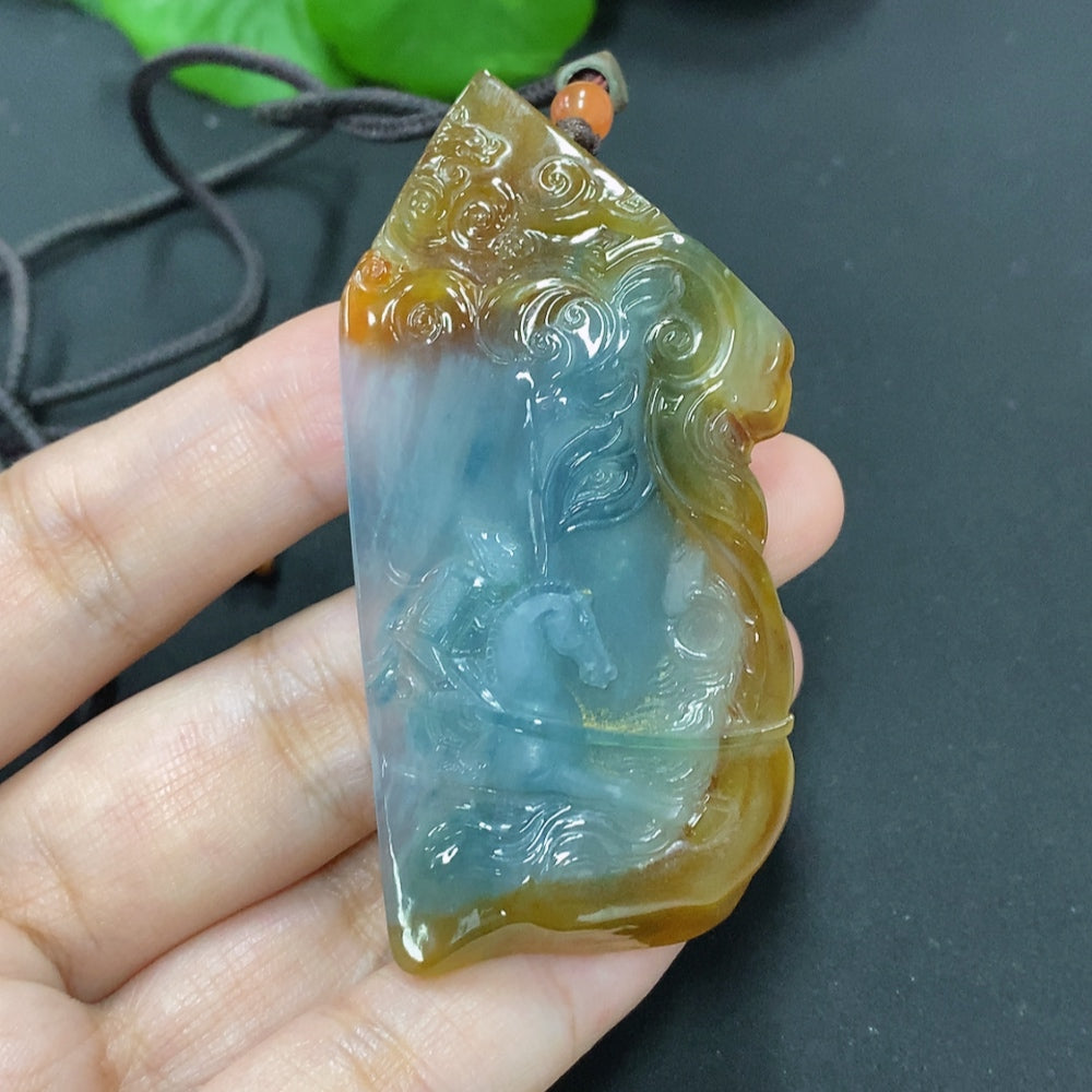 HKHQ Jadeite Success Achieved Pendant necklace featuring a polished jadeite pendant on a delicate chain.
