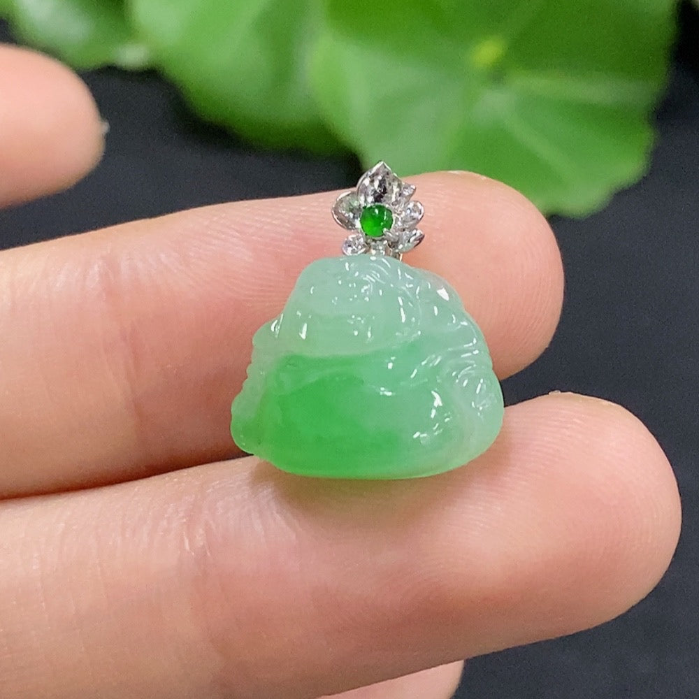 Jadeite Buddha Pendant with 18k Diamond Accents