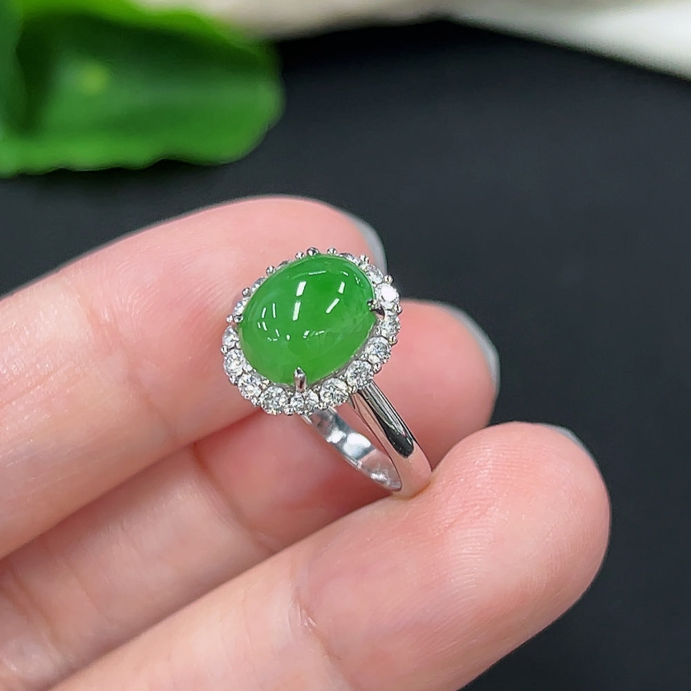 Jadeite Inlaid Ring 18K Gold (With Diamond Accents)