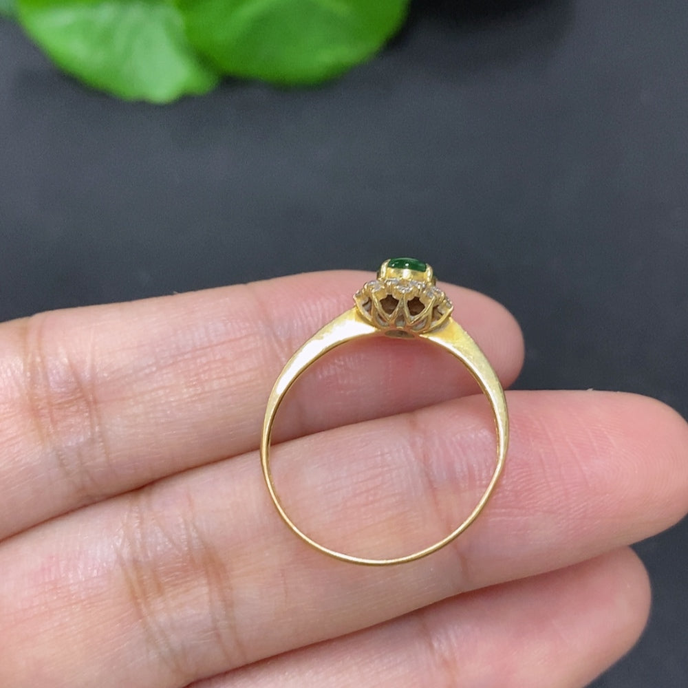 Jadeite Cabochon Ring in 18K Gold (with Diamond Accents)