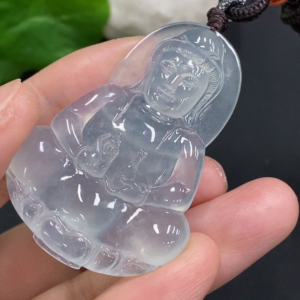 Jadeite Guanyin Pendant with Cord, Total Weight Approx. 19g