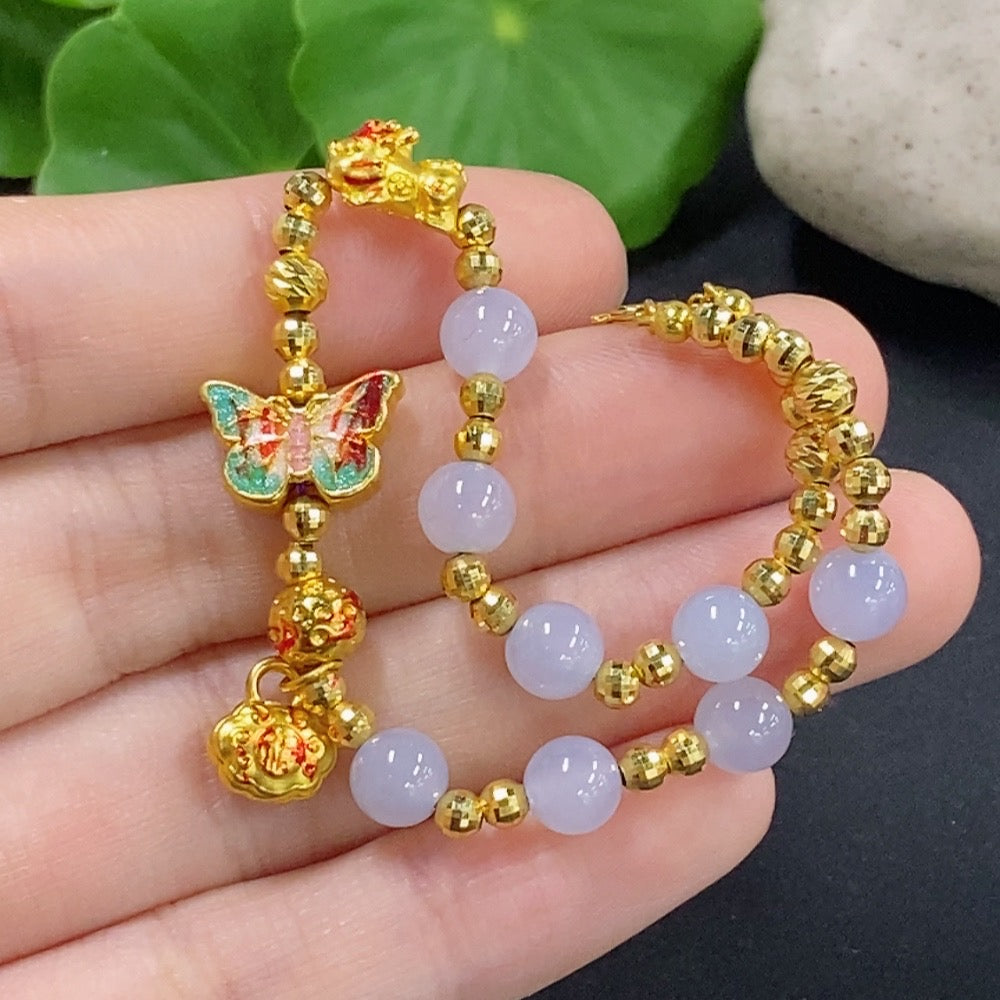 Jadeite Bracelet Approx. 5.8mm Red Dominant 99% Gold with 18k Gold