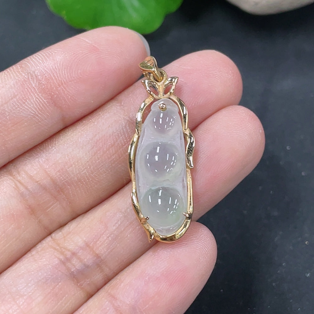 Jadeite Lucky Bean Pendant with 18K Gold Setting