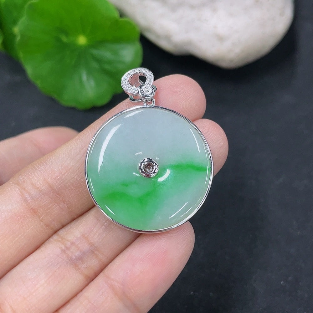 Jadeite Inlaid Peace Knot Pendant 18k with Diamond Accents