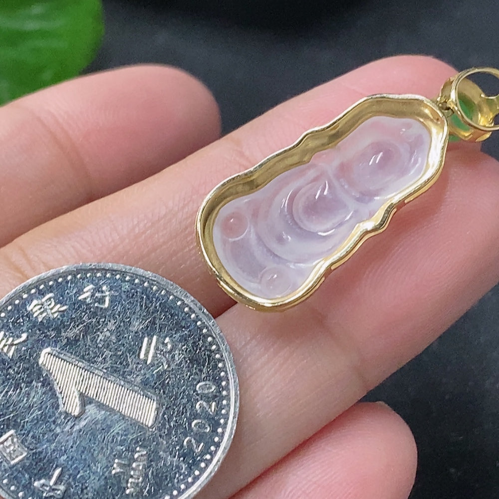 Jadeite Baby Buddha Pendant with 18k Gold Setting, Total Weight Approximately 2.37g