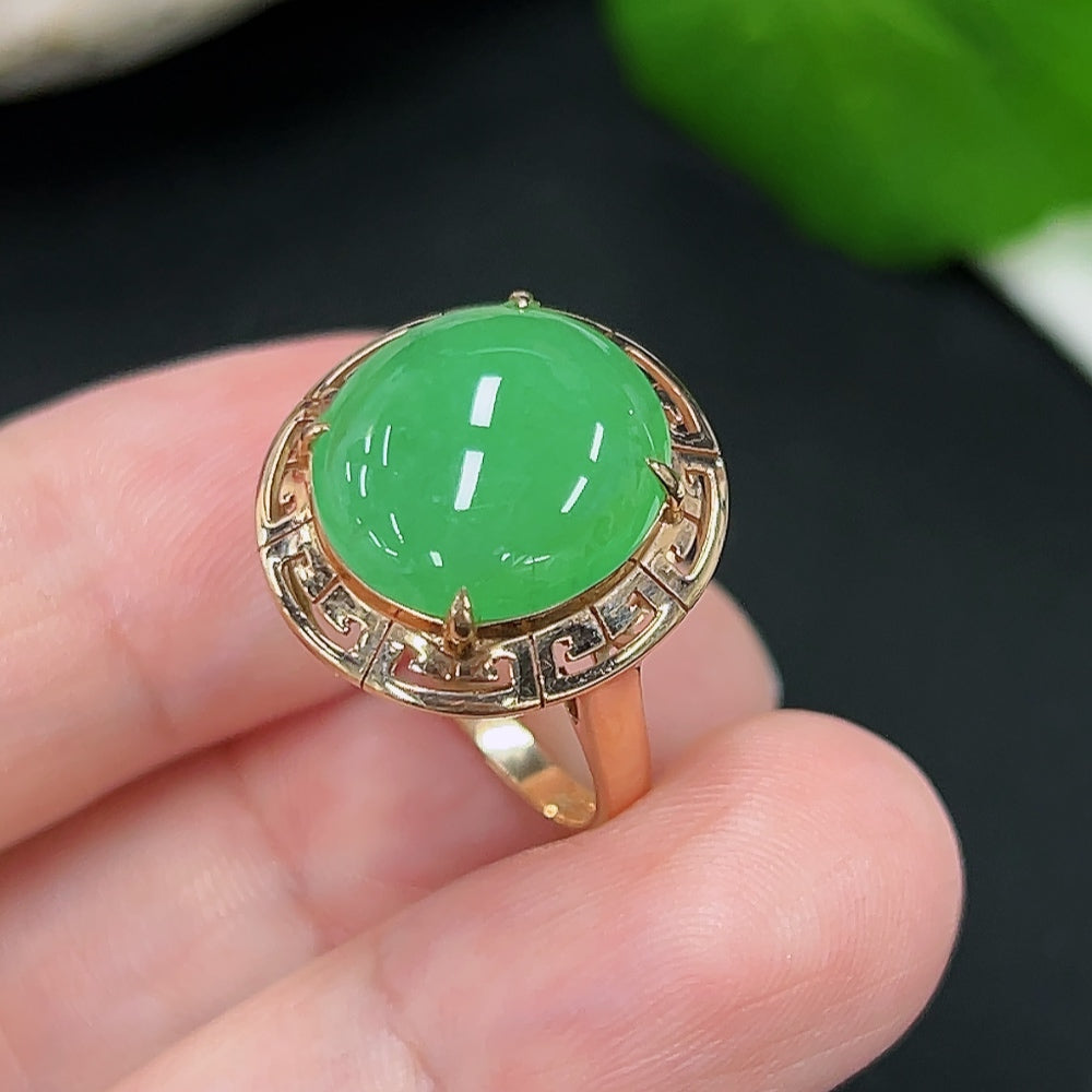 Jadeite Inlaid Ring Size 12 18K Gold Total Weight Approx. 4.7g