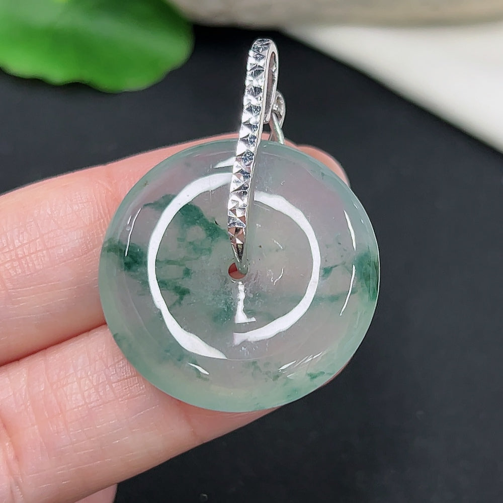 Jadeite safety buckle pendant by HKHQ, non-gold inlaid, featuring a smooth jade surface, weighs approximately 9.3 grams.