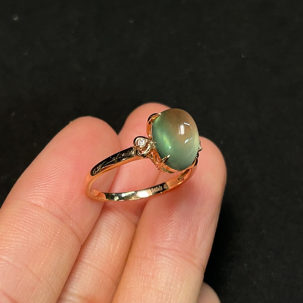 Prehnite Ring with Diamond Accents, 18K Gold