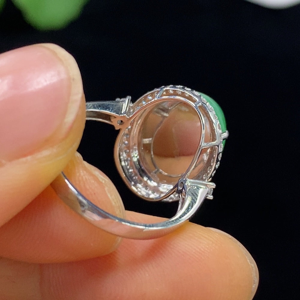 Jadeite Cabochon Ring 18k No Diamond Size 14 Total Weight Approx.4.38g
