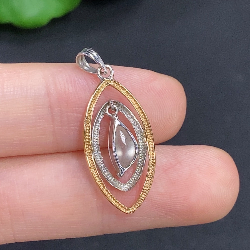 Jadeite inlaid pendant necklace by HKHQ with 18k gold setting, featuring a detailed jadeite design, weighs approximately 1.75g.