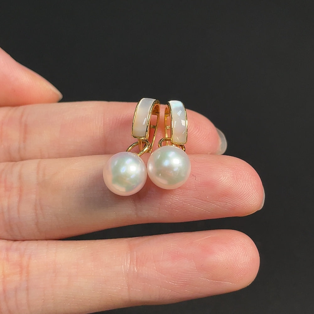 18K Sea Water Pearl Earrings, Total Weight Approx. 3.21g, Size Around 8mm