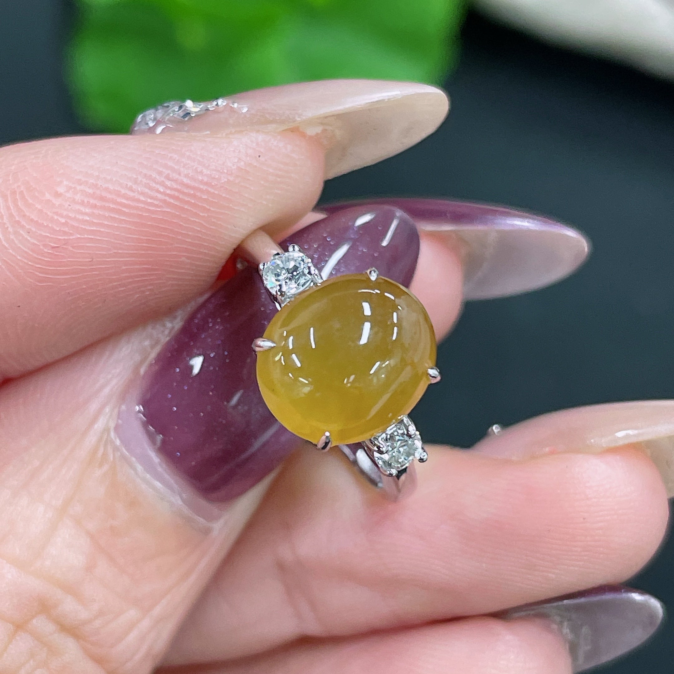 Jadeite Ring 9k Gold Setting No Diamond Total Weight Approx. 2g Size 10
