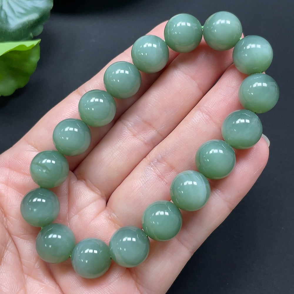 Green Hetian Jade Bead Bracelet