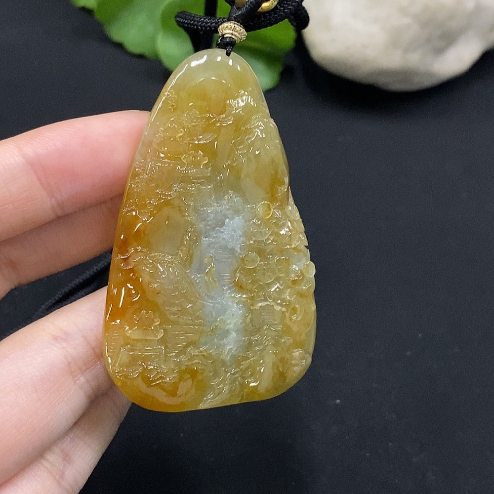 Jadeite Landscape Pendant Total Weight Approx. 29.34g Yellow Color Origin Undetermined