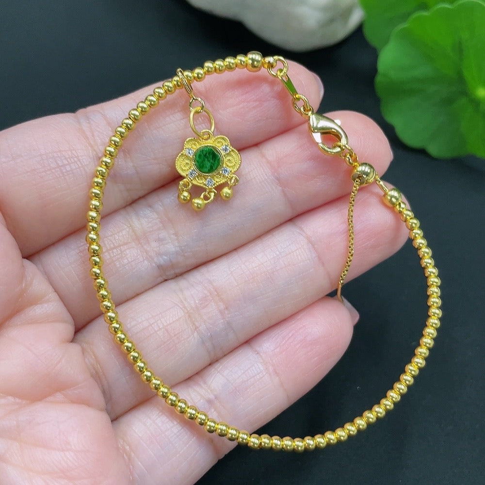 Jadeite Inlaid Bracelet Total Weight Approx. 2.6g Small Steel Beads Gold Content 99% Other Parts Non-Gold Inlaid