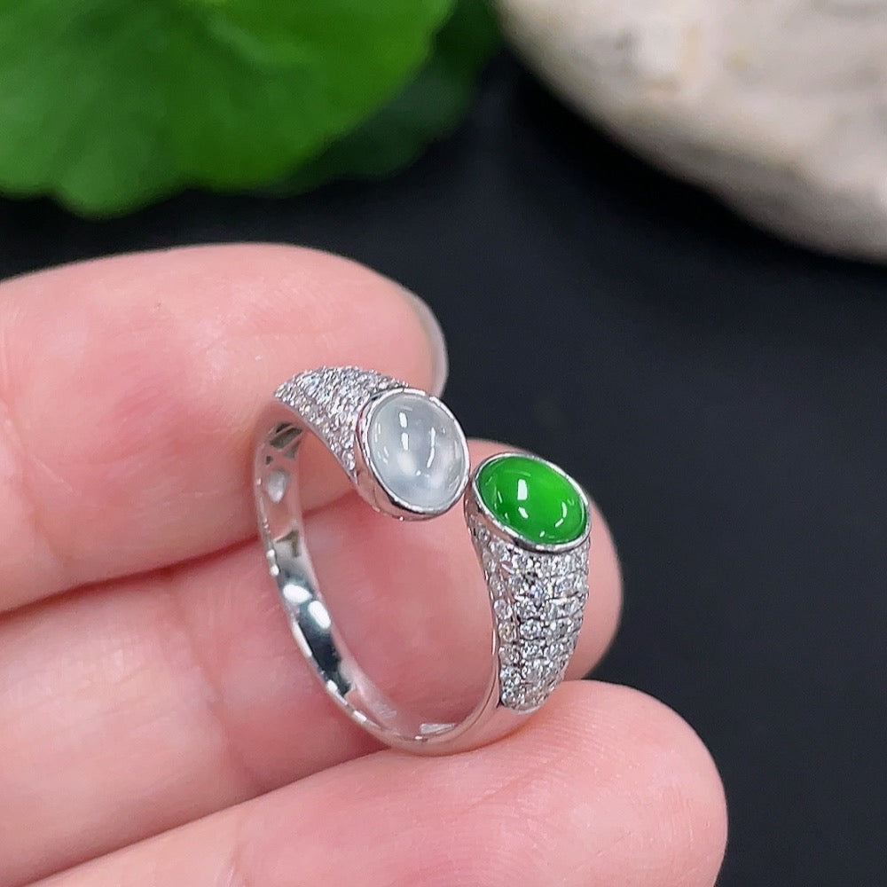 Jadeite Cabochon Ring 18K Gold Non-Diamond Size 11 Total Weight Approx. 3.2g