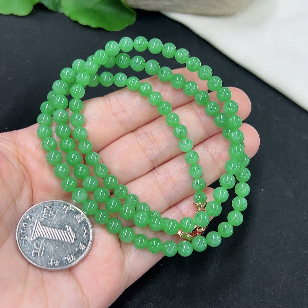 Jadeite Beaded Necklace Non-gold Inlaid