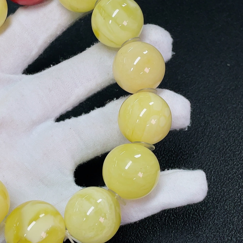Amber Beeswax Bracelet with Non-Natural Accent Stones, Total Weight Approx. 87.15g, Size About 21mm