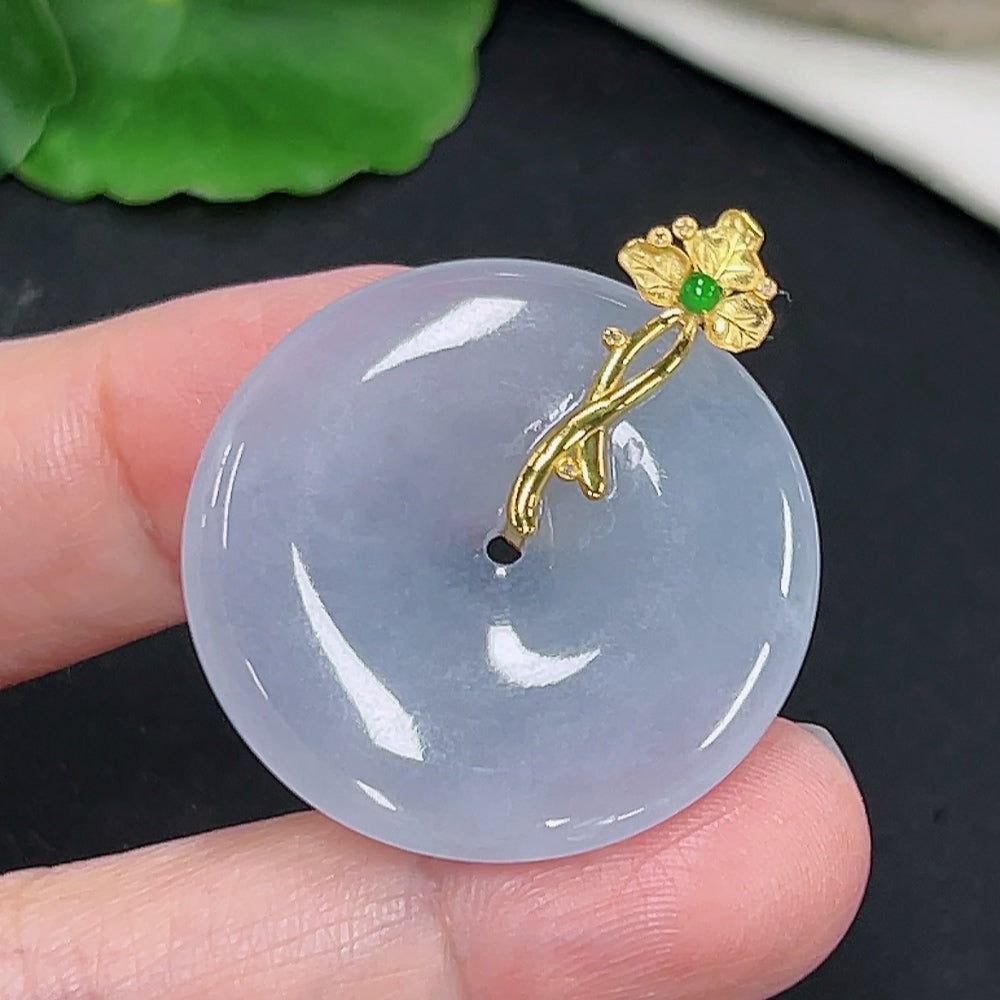 Jadeite safety buckle pendant with 18K gold and diamond accents, weighing approximately 10.3g, featuring a luxurious jade jewelry design.