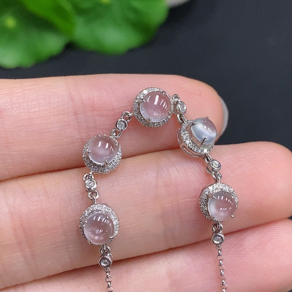 Jadeite Cabochon Inlaid Bracelet 18k Gold Total Weight Approx. 2.4g With Diamond Accents
