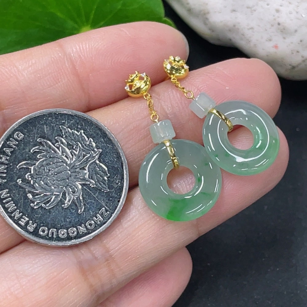 Jadeite earrings with 18k gold inlay, non-diamond