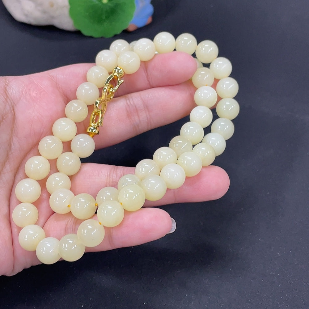 Hetian Jade Bead Necklace Approx.9.7mm Total Weight Approx.73.2g Non-Gold