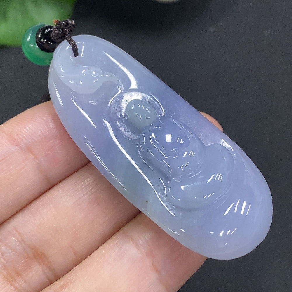 Jadeite enlightenment pendant with cord, non-A beads, weighing approximately 23.2g, crafted by HKHQ.