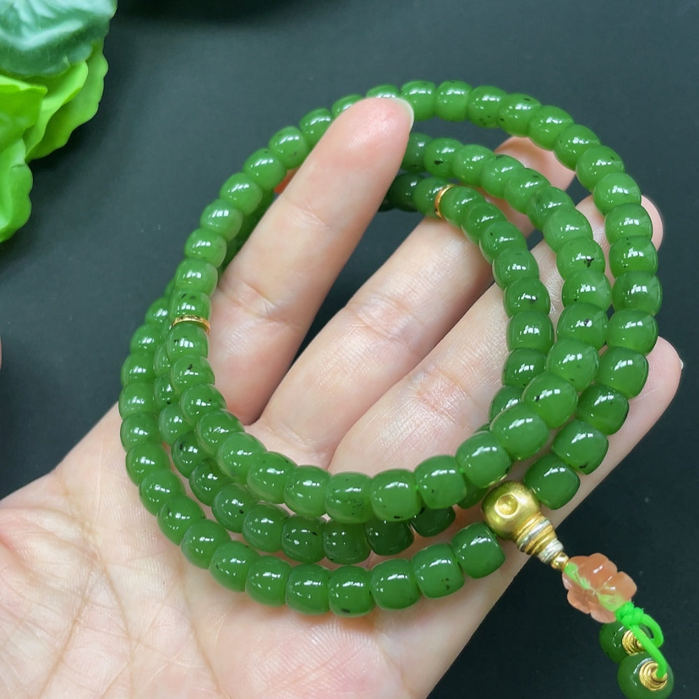 Hetian Jade Bead Necklace, Non-Gold, Non-Hetian Jade Beads, 6.8mm, Total Weight Approx. 61.76g