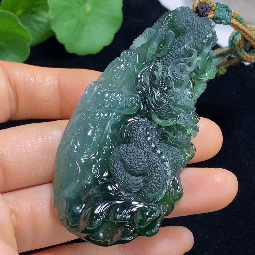 Jadeite Pendant Dragon Plaque Total Weight Approx. 60g (Including Rope Weight)