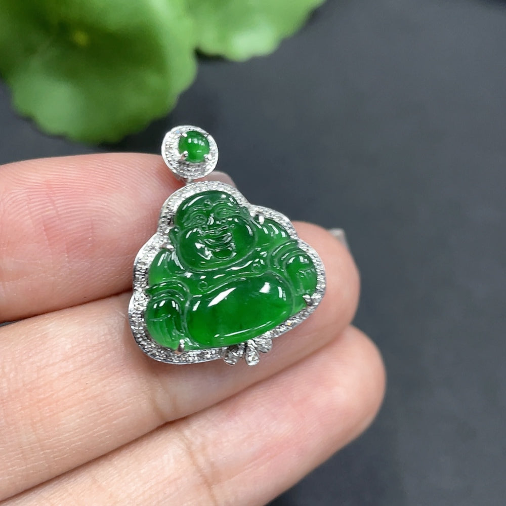 Jadeite Inlaid Buddha Pendant 18k Total Weight Approx. 2.75g